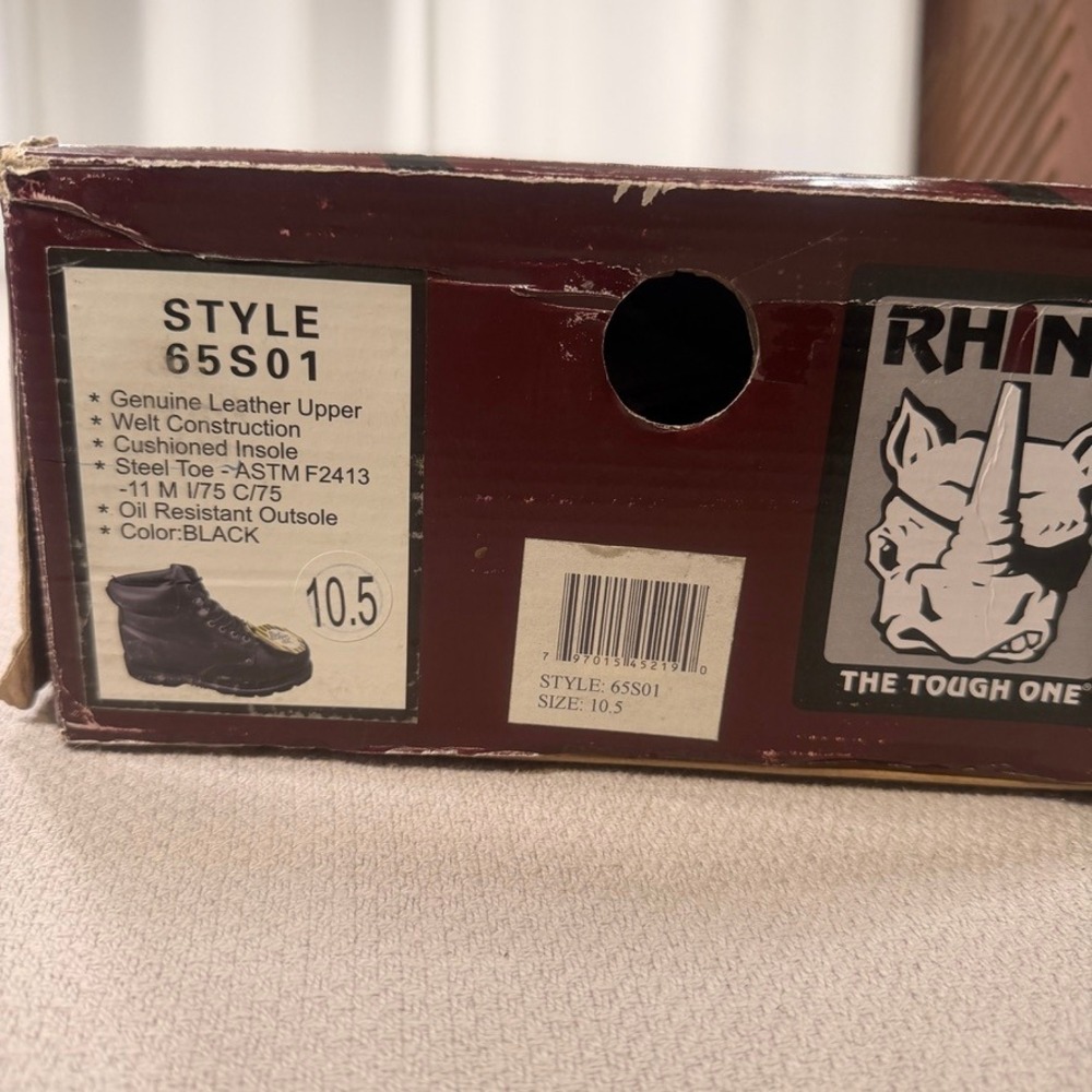 Rhino 10.5 Mens  65S01 Steel Toe Work Boots Black Leather EH Rated NIB
